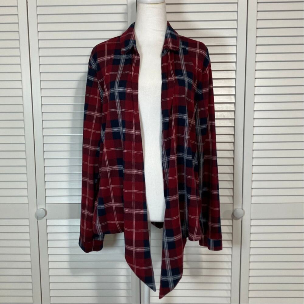 No Boundaries Boho Burgundy Plaid Tie-Front Long Sleeve Shirt Juniors XL